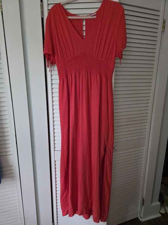 Bar III Dresses & Skirts - Bar III Coral-Red Maxi Dress with Smocked Waist